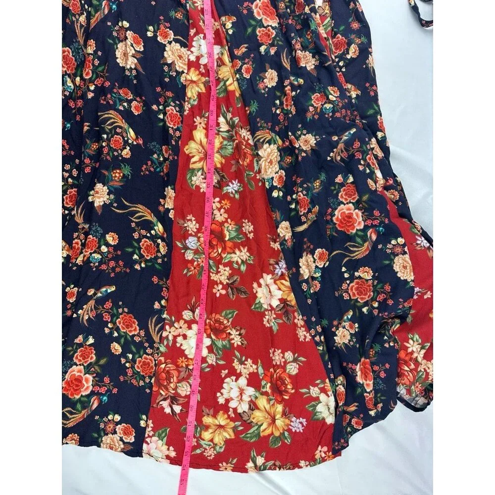 Farm Rio Wrap Gracia Dress Navy Floral Maxi 1X $275 - Picture 8 of 10